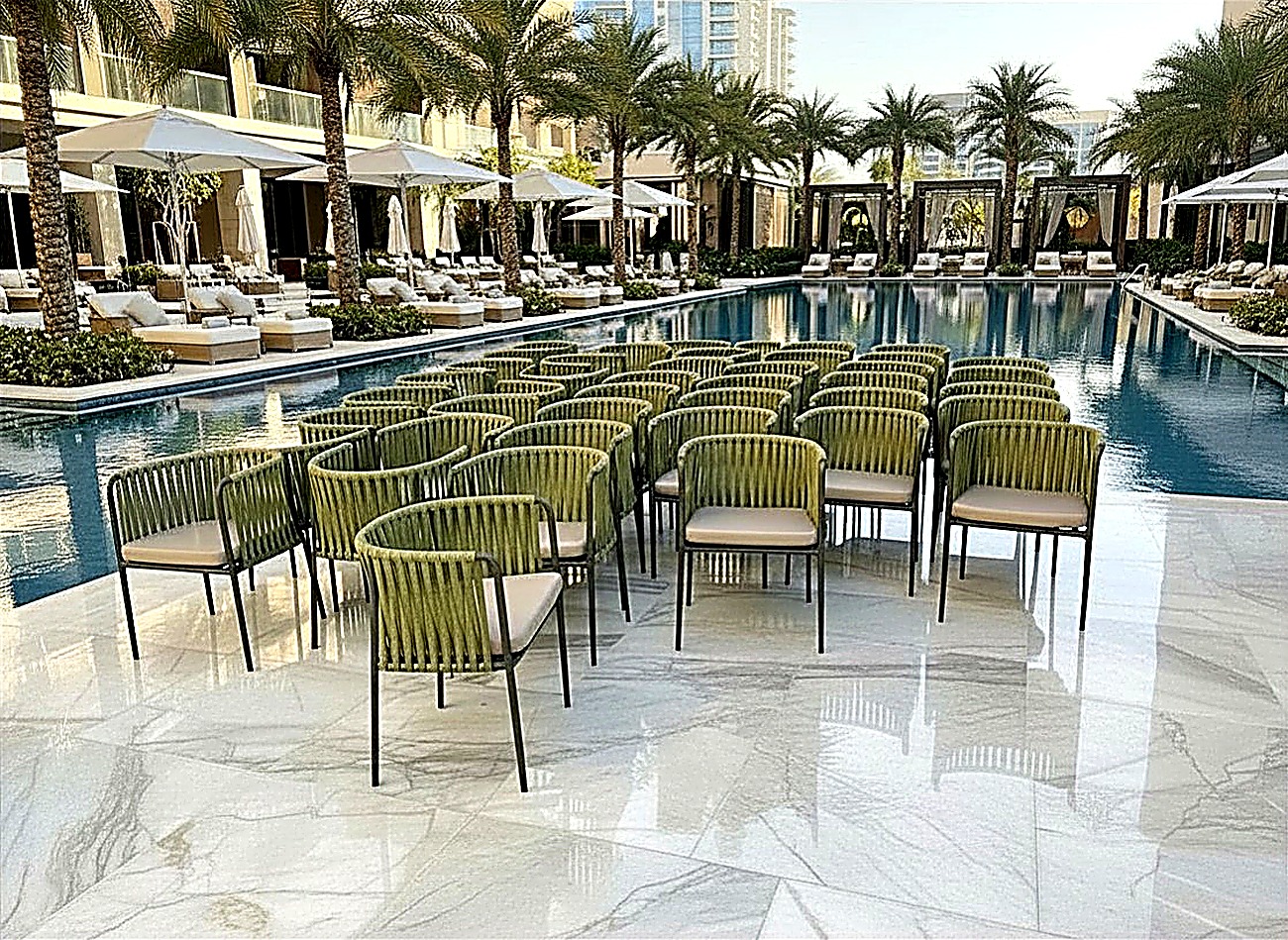 Outdoor poolside dining chairs, commercial hospitality furniture supplier Dubai