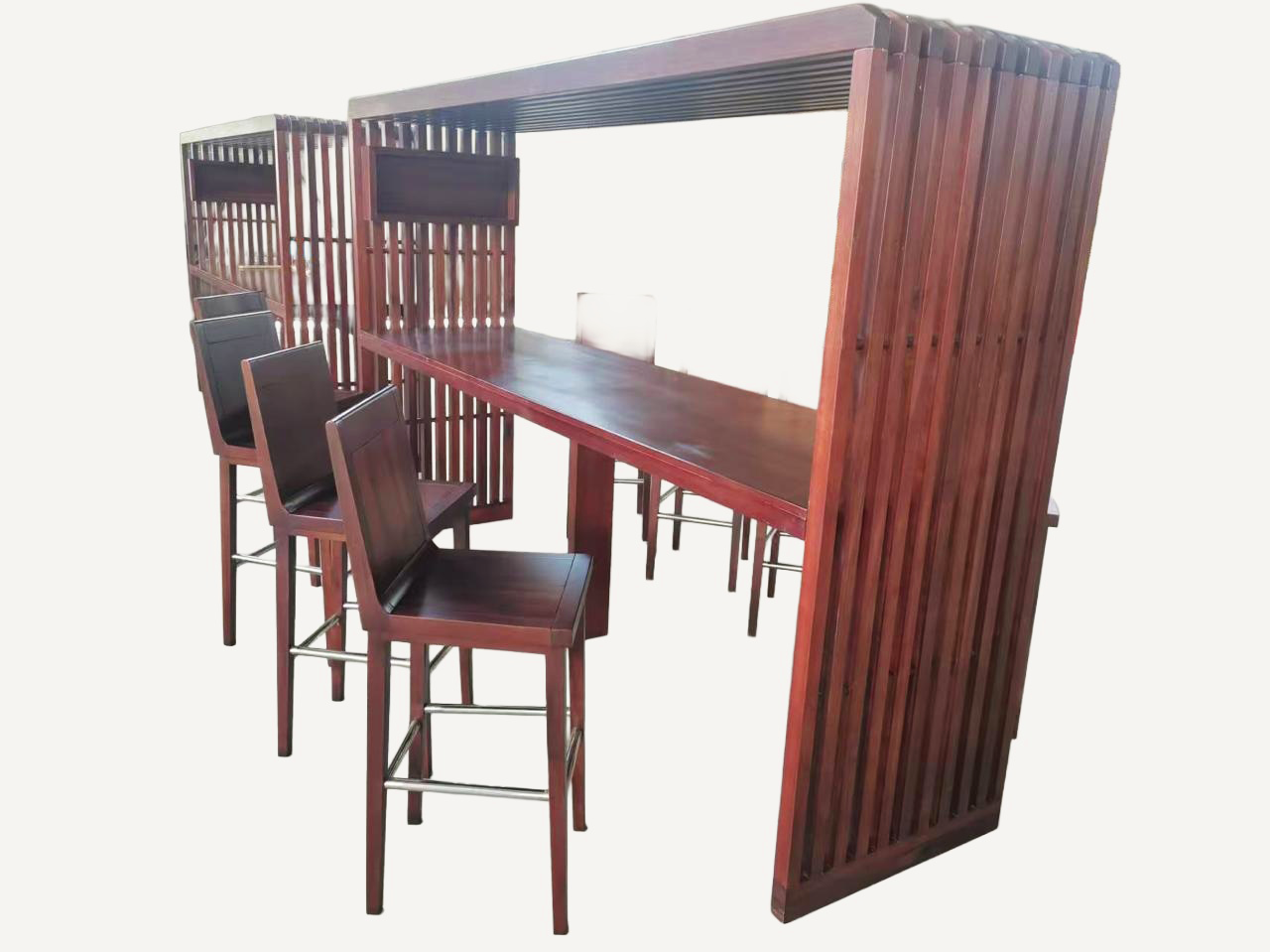 Outdoor bar table and chair set, custom manufactured for educational campus landscape furniture programme
